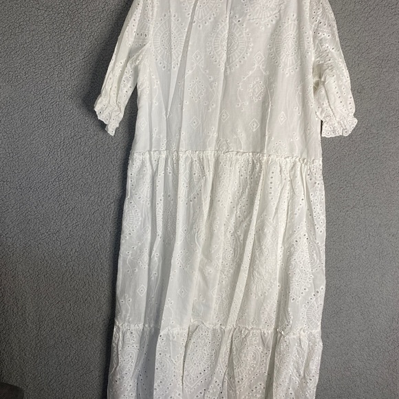 Womens 2XL Eyelet Hole Tiered Dress Long Maxi White peasant Cottagecore - Picture 10 of 12